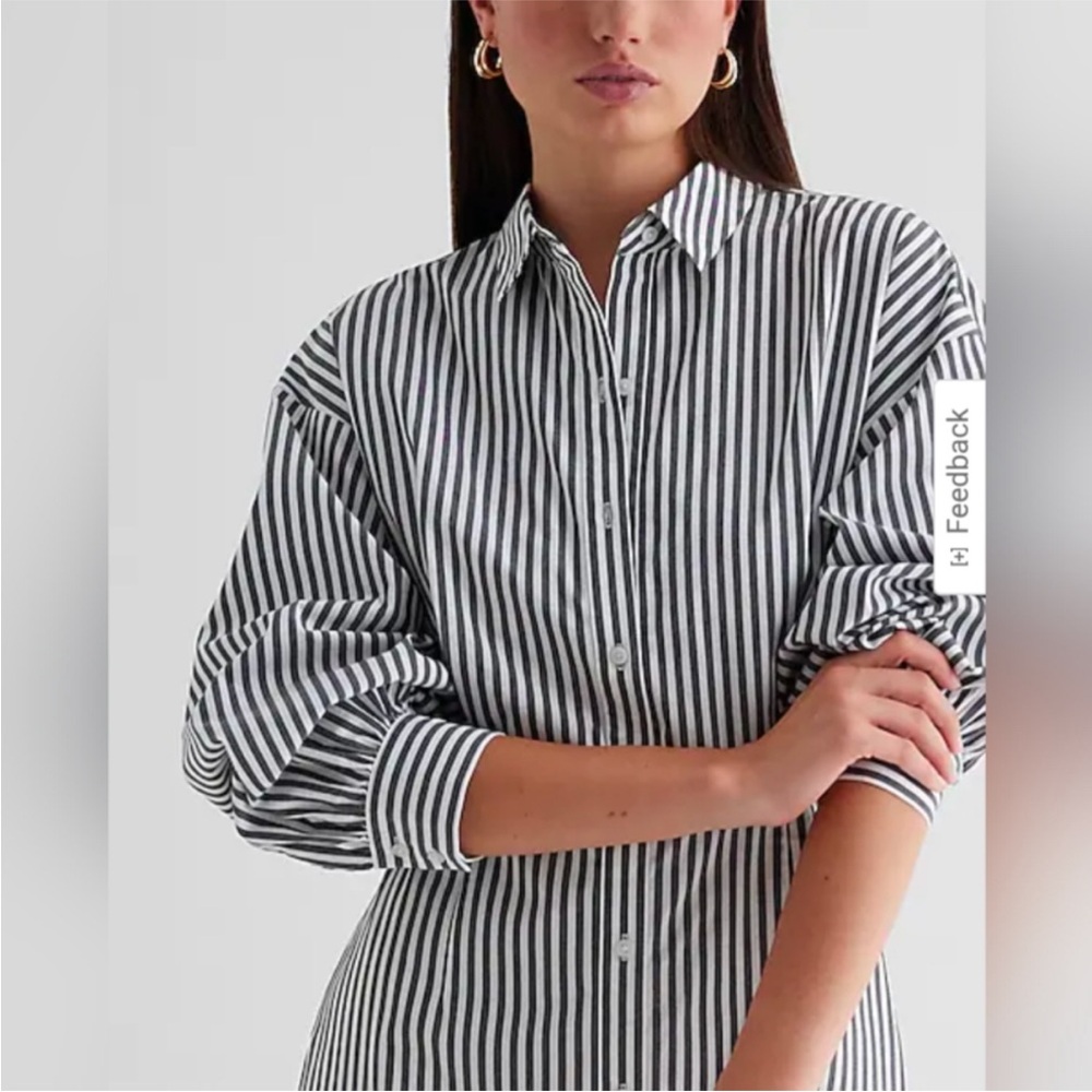 EXPRESS  Striped Fitted Poplin Long Sleeve Mini Shirt Dress SIZE: SMALL - Picture 2 of 10